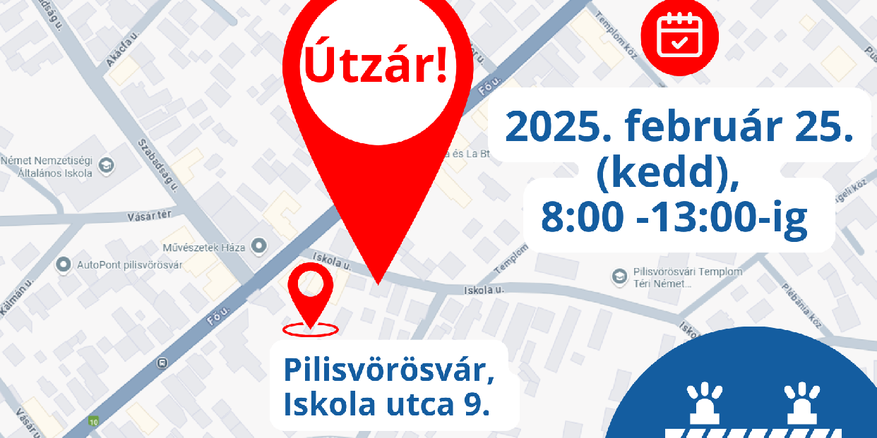 Ismét útlezárás lesz az Iskola utcában, ezúttal február 25-én 