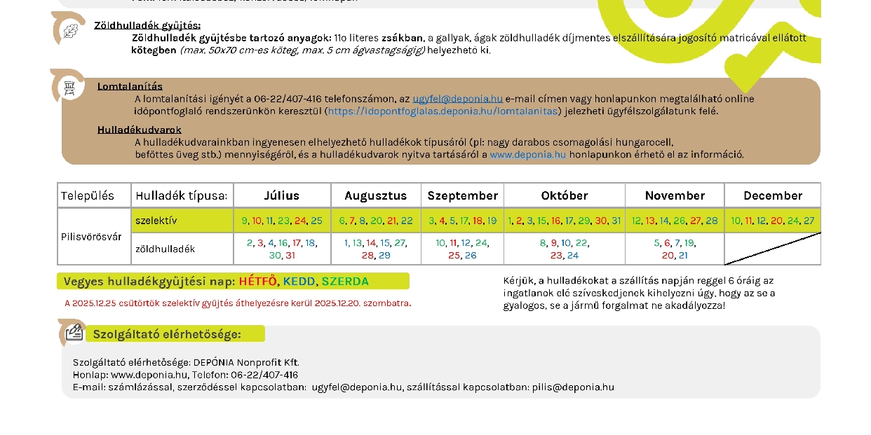 Megjelent a 2025. második félévi hulladéknaptár