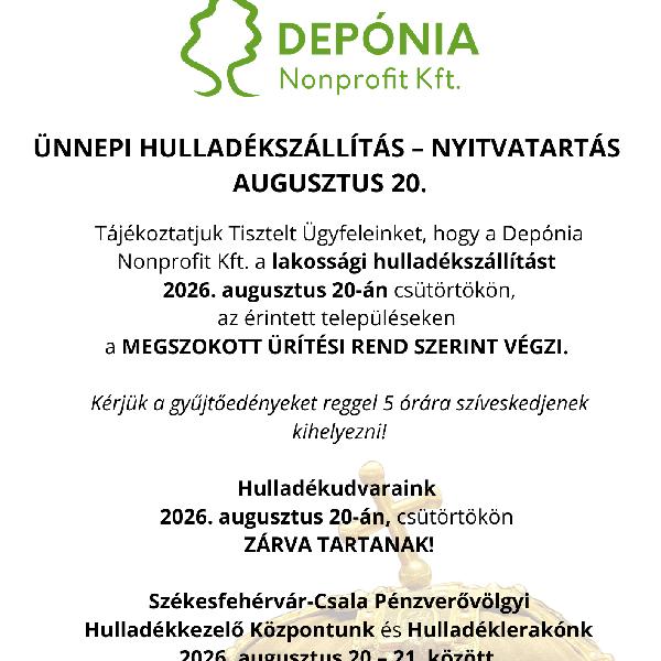 Augusztus 20-án is a megszokott rend szerint viszik el a hulladékot