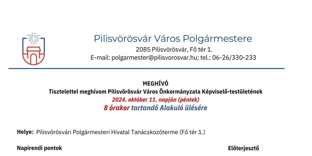 Meghívó az újonnan felálló képviselő-testület alakuló ülésére