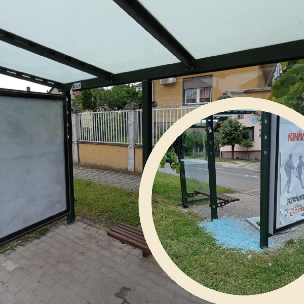 Kitörött az Eperjesi utca buszmegálló üvege a Szabadság utcában